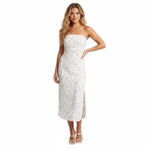 NEW WAYF Birdie Ruched Strapless Midi Dress